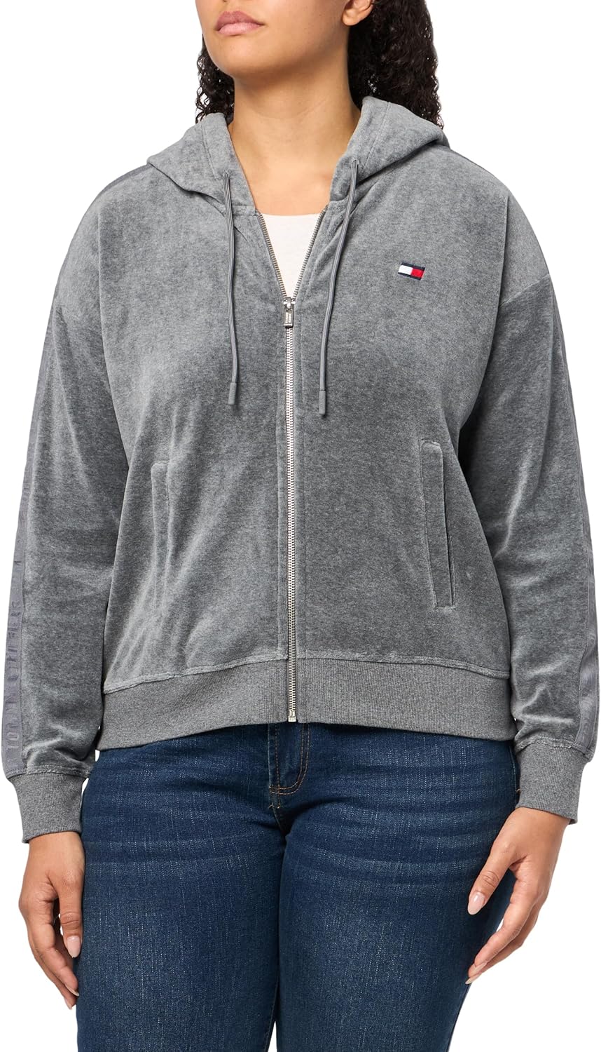 

Женская велюровая толстовка с капюшоном на молнии от Tommy Hilfiger, Ash Heather, Серый, Женская велюровая толстовка с капюшоном на молнии от Tommy Hilfiger, Ash Heather