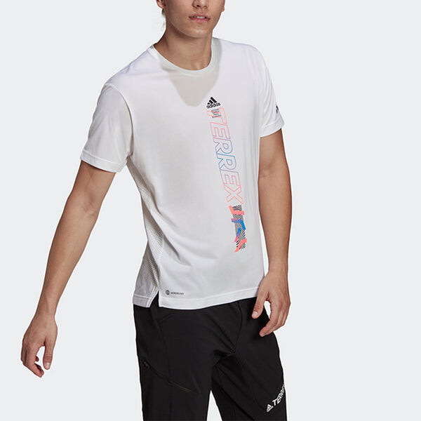 Футболка Men's adidas Contrasting Colors Alphabet Printing Round Neck Short Sleeve White Recycled Polyester T-Shirt, белый — фото 2