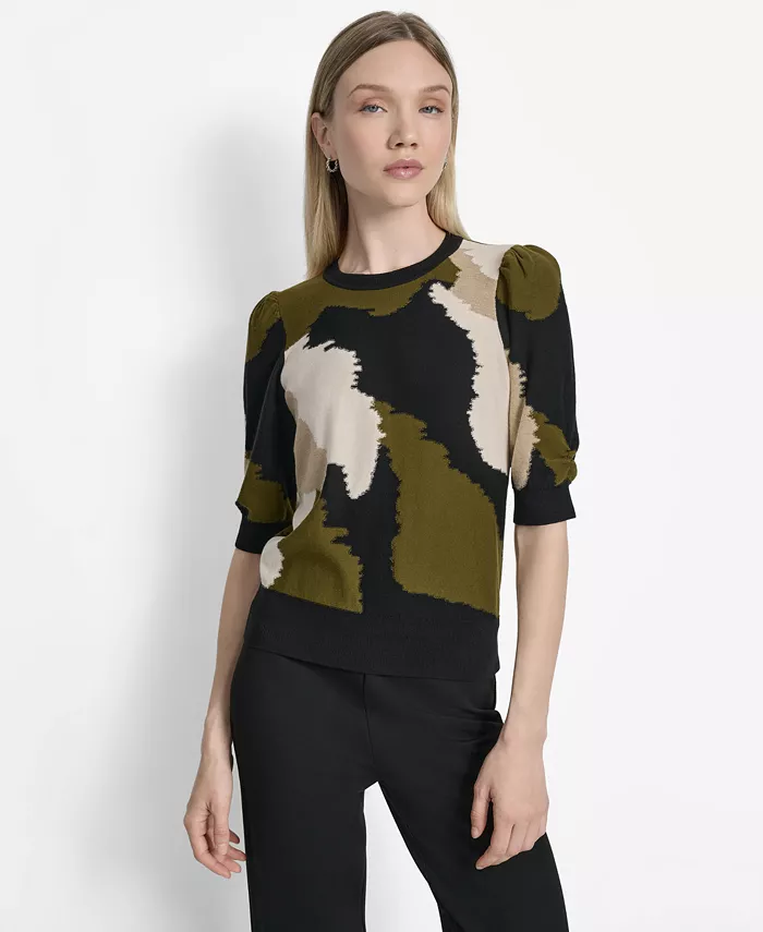 

Женский принтованный свитер с рукавами-буфами DKNY, зеленый