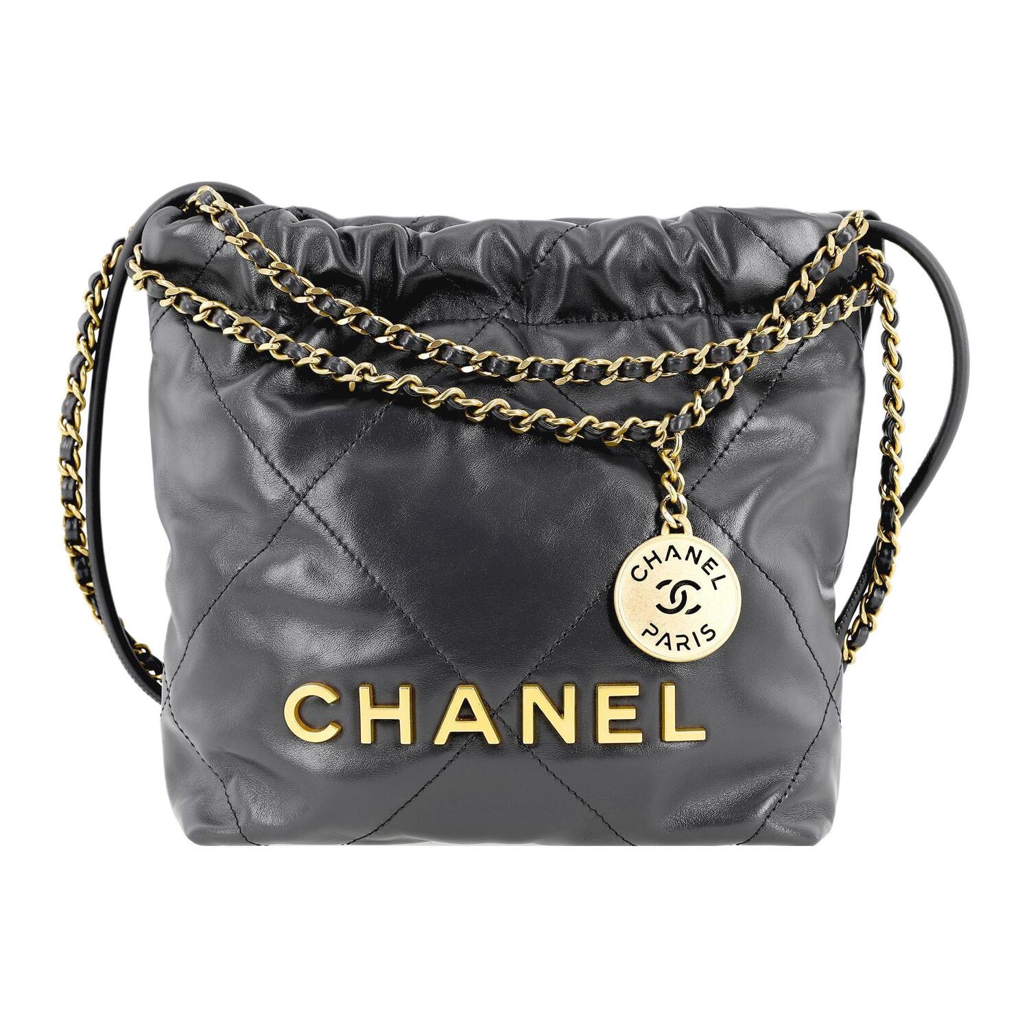 

CHANEL Сумка ведро из яркой телячьей кожи Мини женская серая через плечо кроссбоди