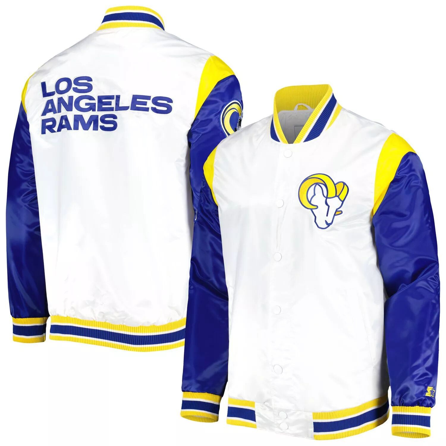 

Мужская белая университетская куртка из атласа с длинными кнопками Los Angeles Rams Throwback Warm Up Starter, Белый, Мужская белая университетская куртка из атласа с длинными кнопками Los Angeles Rams Throwback Warm Up Starter