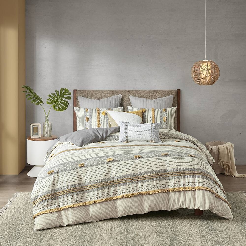 

INK+IVY Cody Комплект из 3 хлопковых пододеяльников с накладками, цвет Gray Yellow
