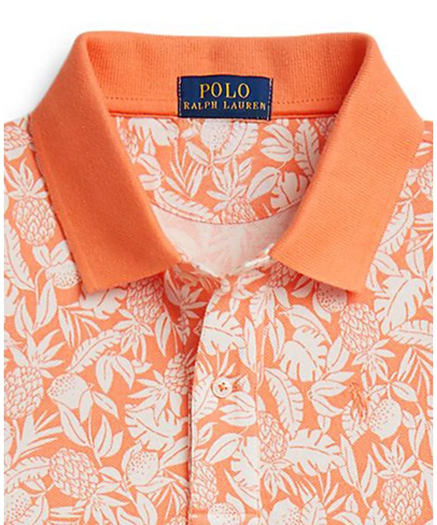 Платье-поло из сетчатой ткани с рисунком ананаса для девочек 7-16 лет Polo Ralph Lauren, оранжевый — фото 3