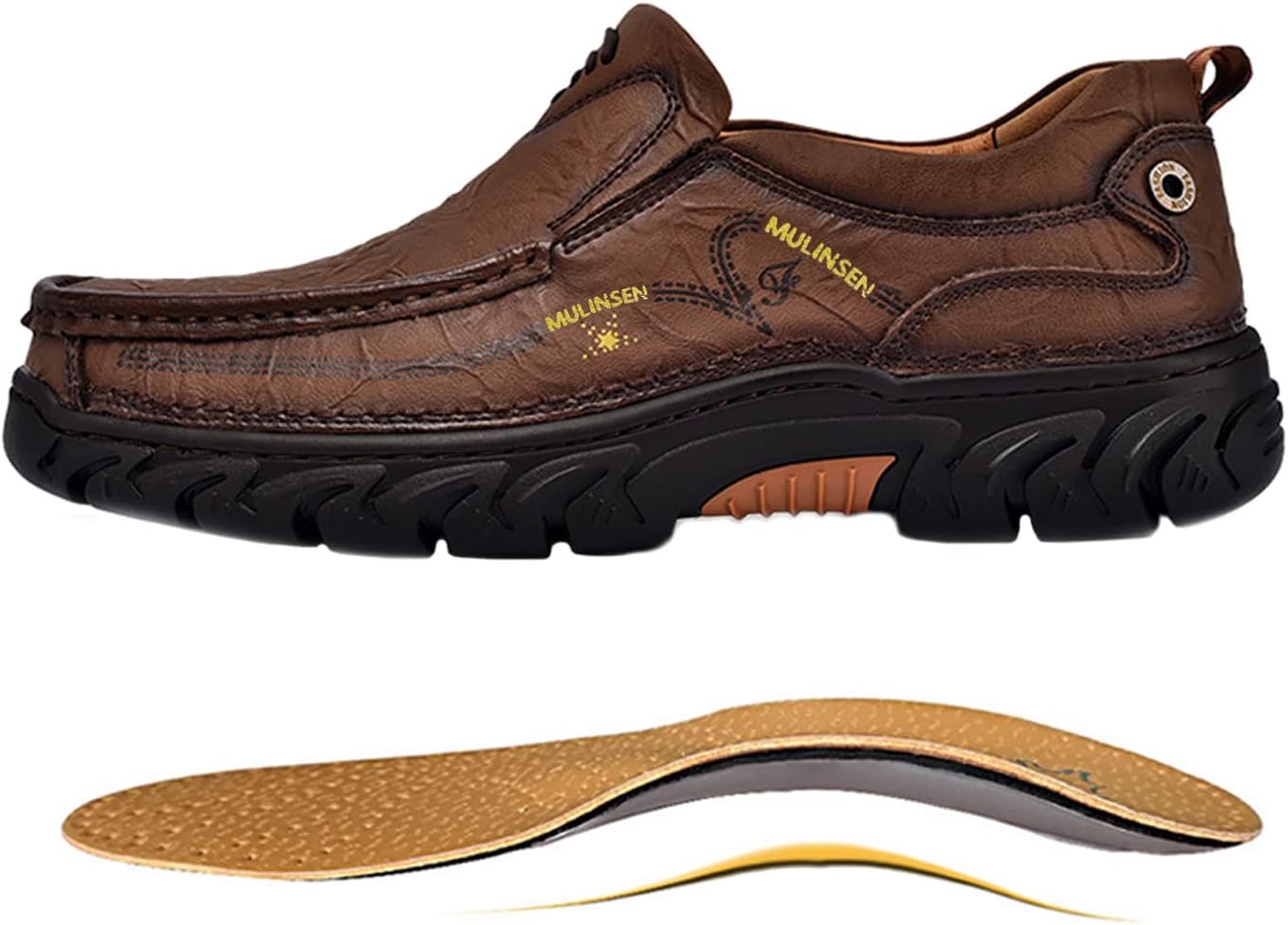 

Мужские лоферы повседневные обувь на липучке кожаные дышащие Freeior, темно-коричневый