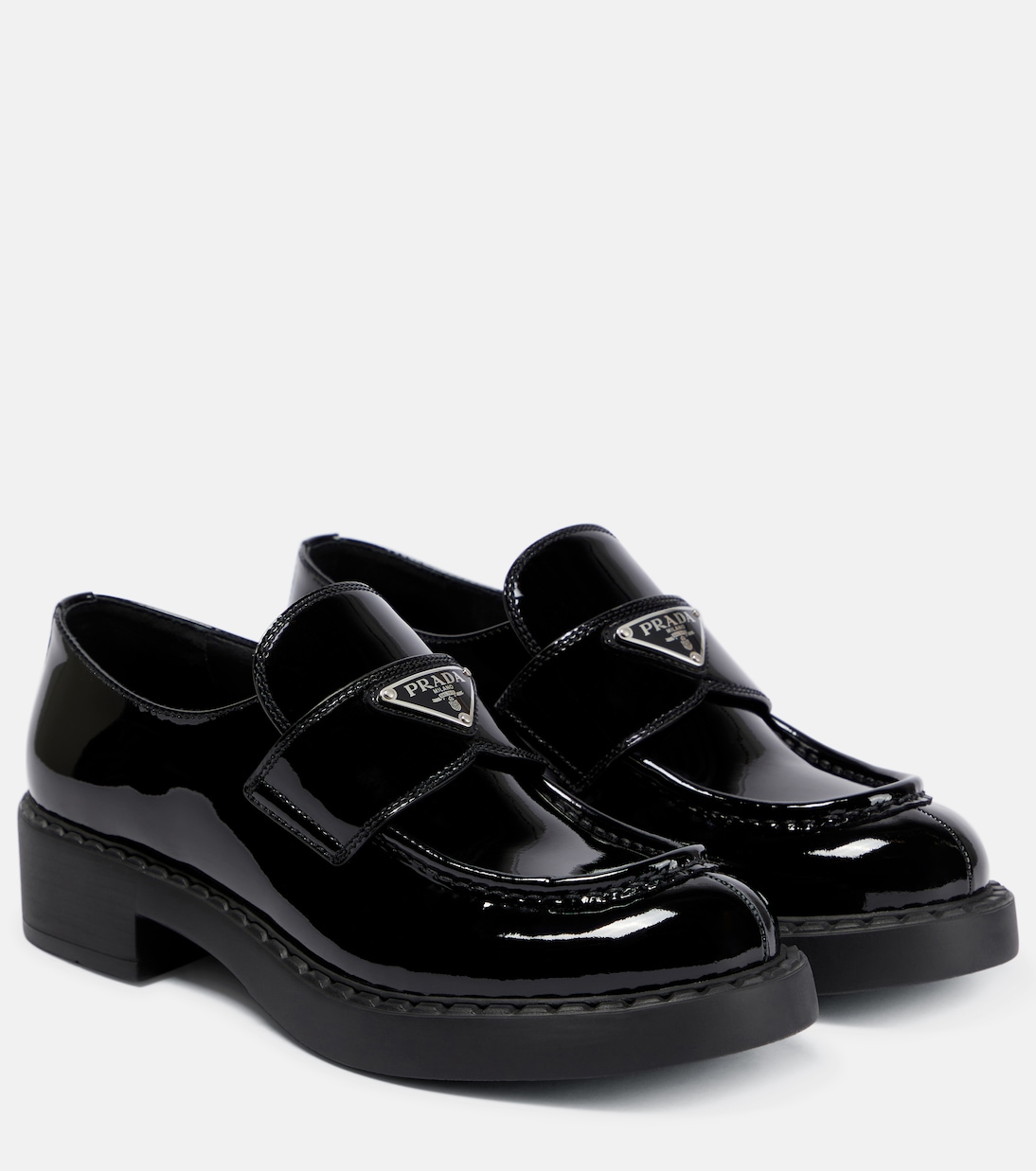 Лоферы из лаковой кожи с логотипом Prada, черный