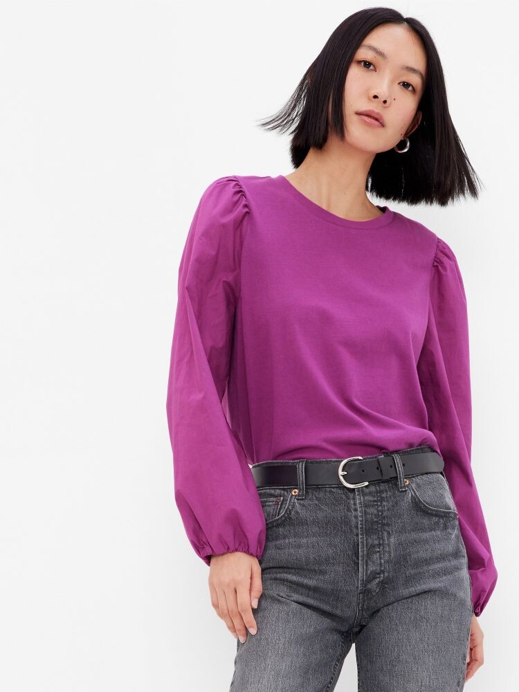 

Блузка с рюшами на рукавах Gap, фиолетовый