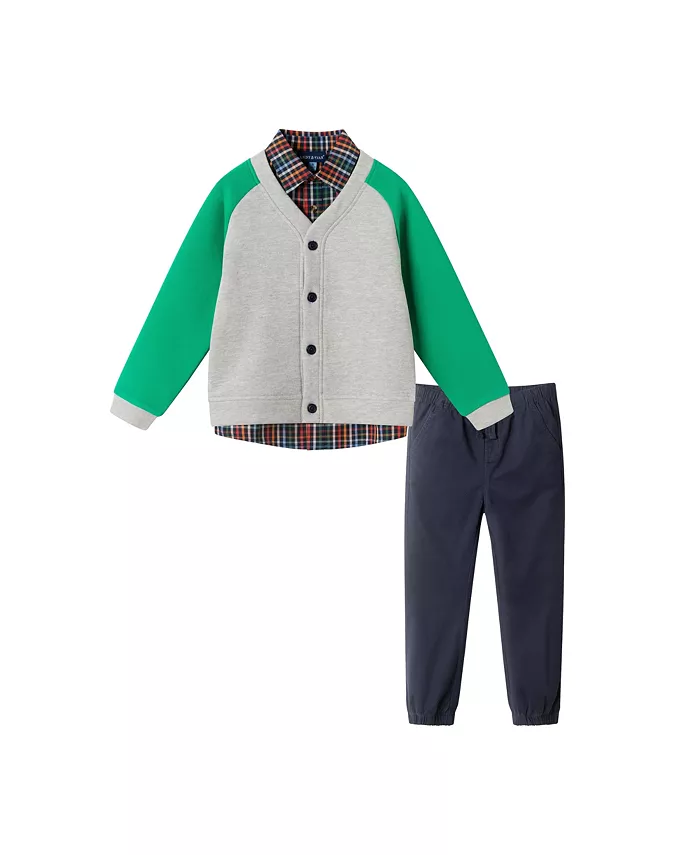 

Детский комплект для мальчика: серый кардиган и брюки из твила Andy & Evan