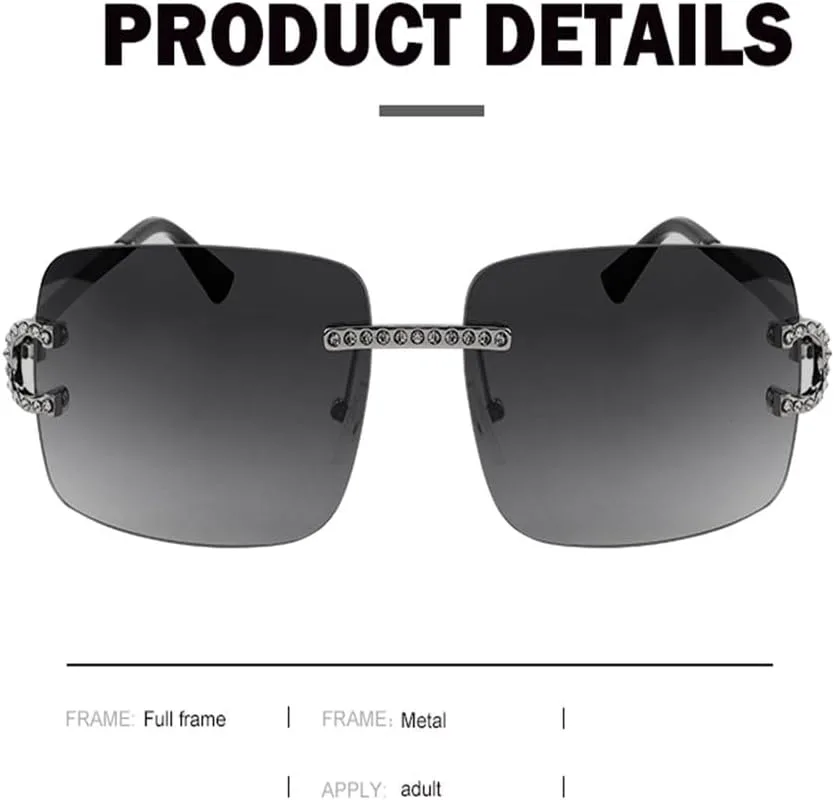 

Солнцезащитные очки без оправы прямоугольной формы для женщин и мужчин, солнцезащитные очки с бриллиантами, ретро-солнцезащитные очки без оправы KTUCN, C6