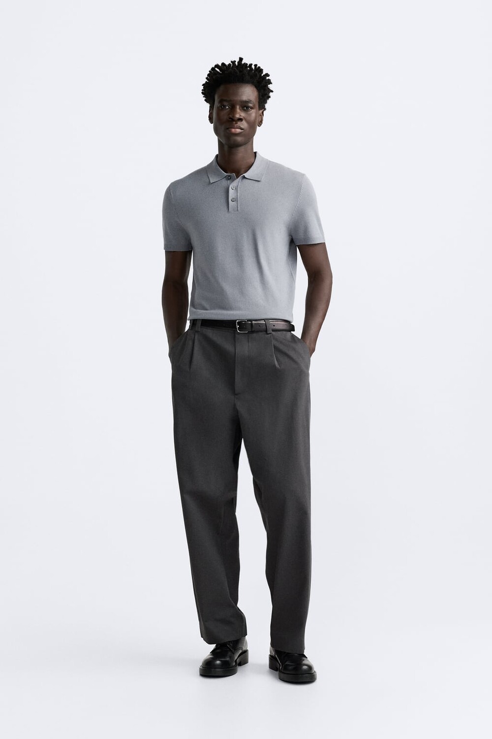 

Рубашка поло из смесовой вискозы ZARA, голубая сталь