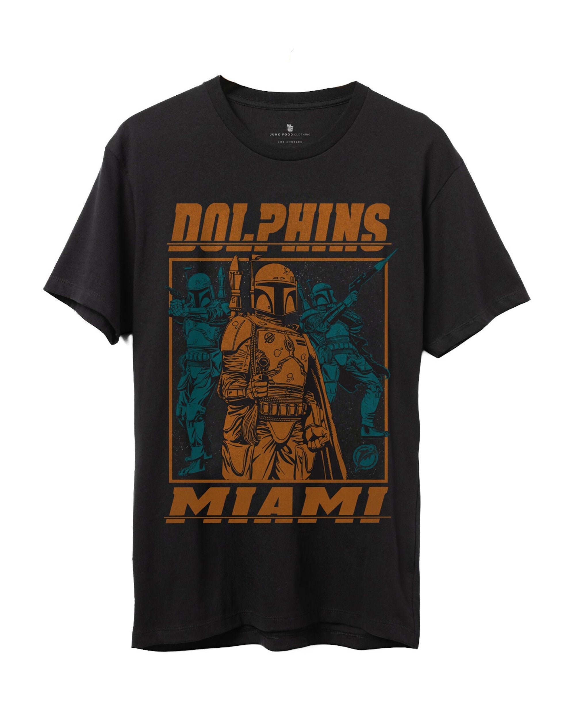 

Футболка фаната Dolphins Star Wars Boba Fett Showdown Junk Food Clothing, черный