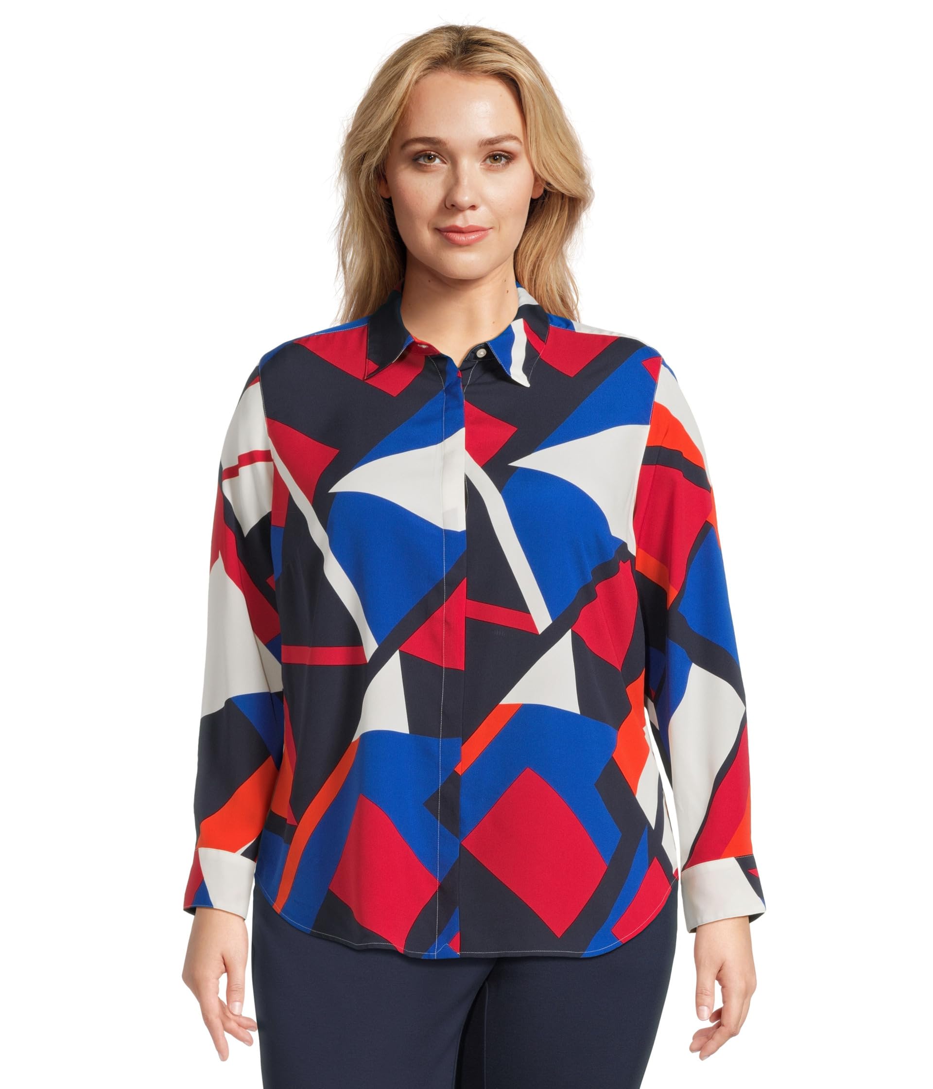 

Рубашка Lauren Ralph Lauren Plus Size Classic Fit Print Crepe Shirt, синий мульти