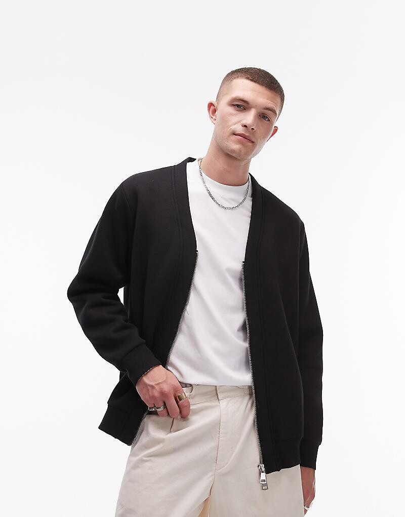 

Черная оверсайз-толстовка на молнии с V-образным вырезом Topman