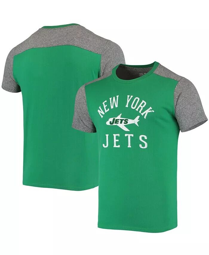 

Мужская футболка Kelly Green, Heathered Grey New York Jets Gridiron Classics Field Goal Slub Majestic