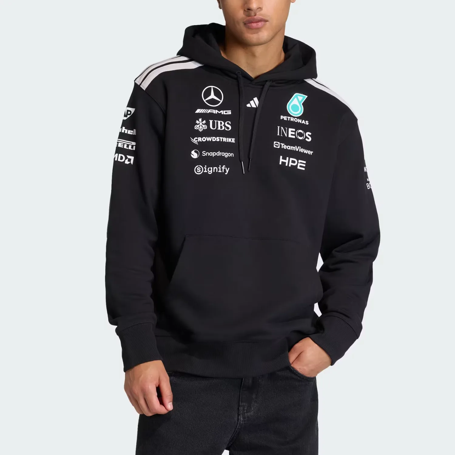 Толстовка мужская Motorsports FW25 Mercedes AMG Petronas Formula 1 Team Driver Adidas, черный — фото 4