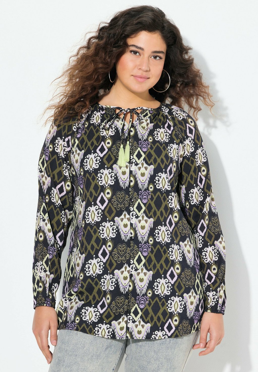 

Блуза IKAT-INSPIRED LONG SLEEVE Ulla Popken, темно-синий