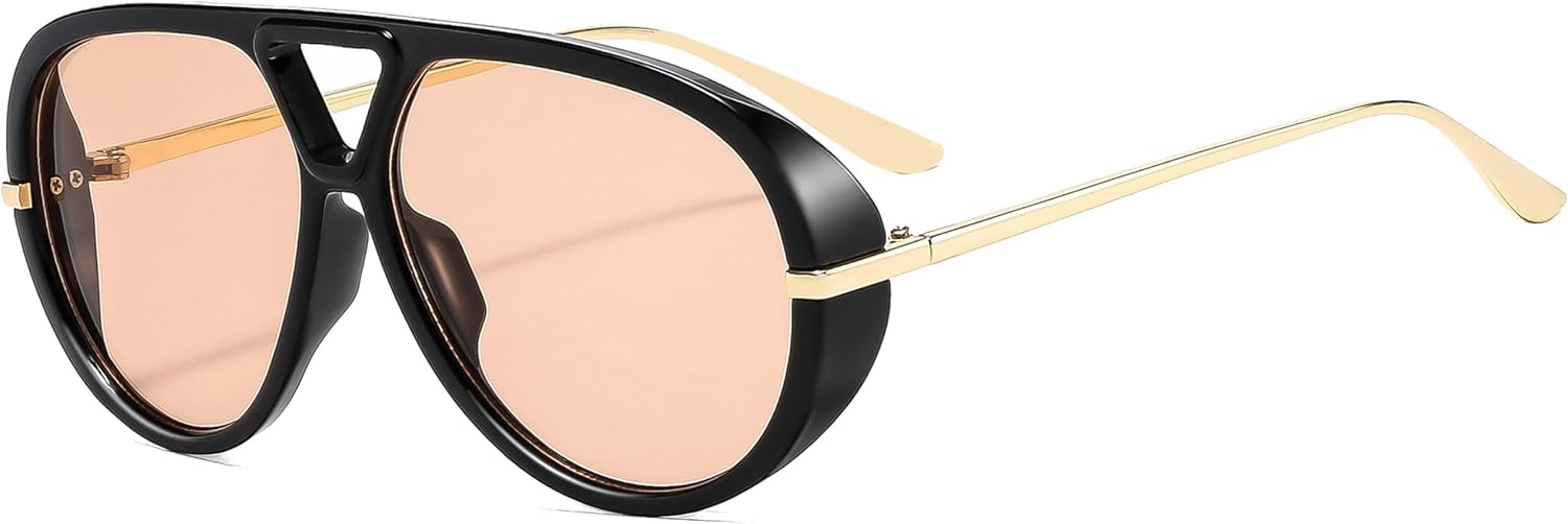 

Модные солнцезащитные очки-авиаторы большого размера для женщин и мужчин, ретро-очки в форме большого круглого щита, винтажные солнцезащитные очки SevenColor, Black/Champagne