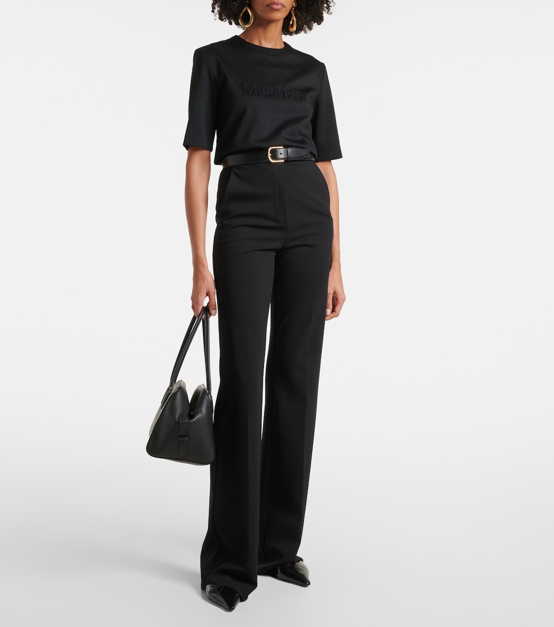 Футболка из шерсти с вышивкой Питера Max Mara, Nero — фото 2