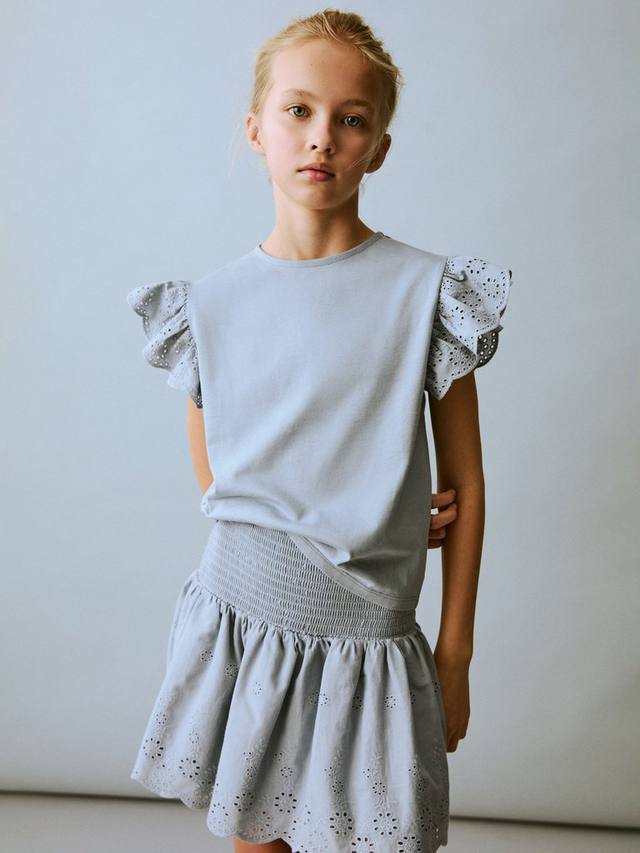 

Детская мини-юбка Cotta с вышивкой и рюшами из хлопка Mango