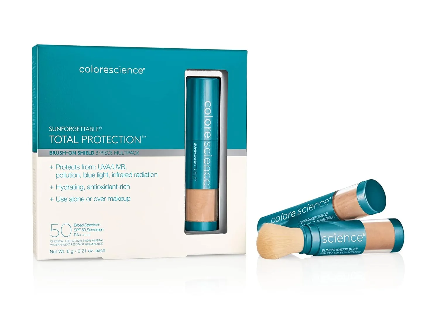 Минеральная солнцезащитная пудра Colorescience с кисточкой для чувствительной кожи, Tan Multipack