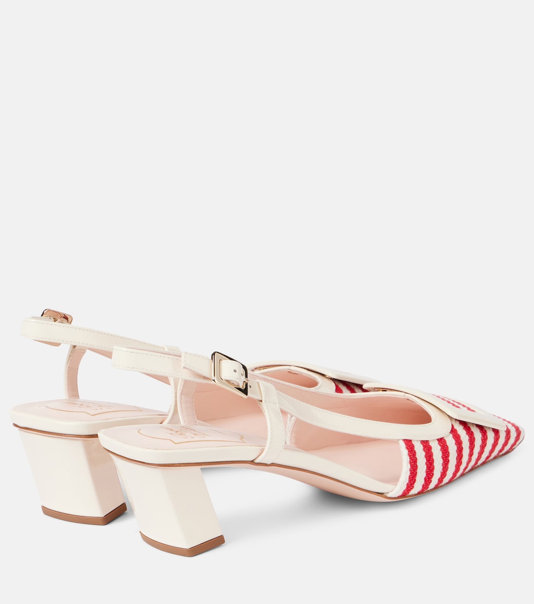 Belle Vivier 45 полосатые лодочки на шпильке с ремешком Roger Vivier, R410(Rosso Cremisi)+C019(Cirè) — фото 2