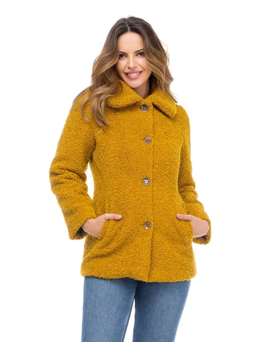 

Женское короткое меховое пальто с воротником-рубашкой Fsh, горчичный