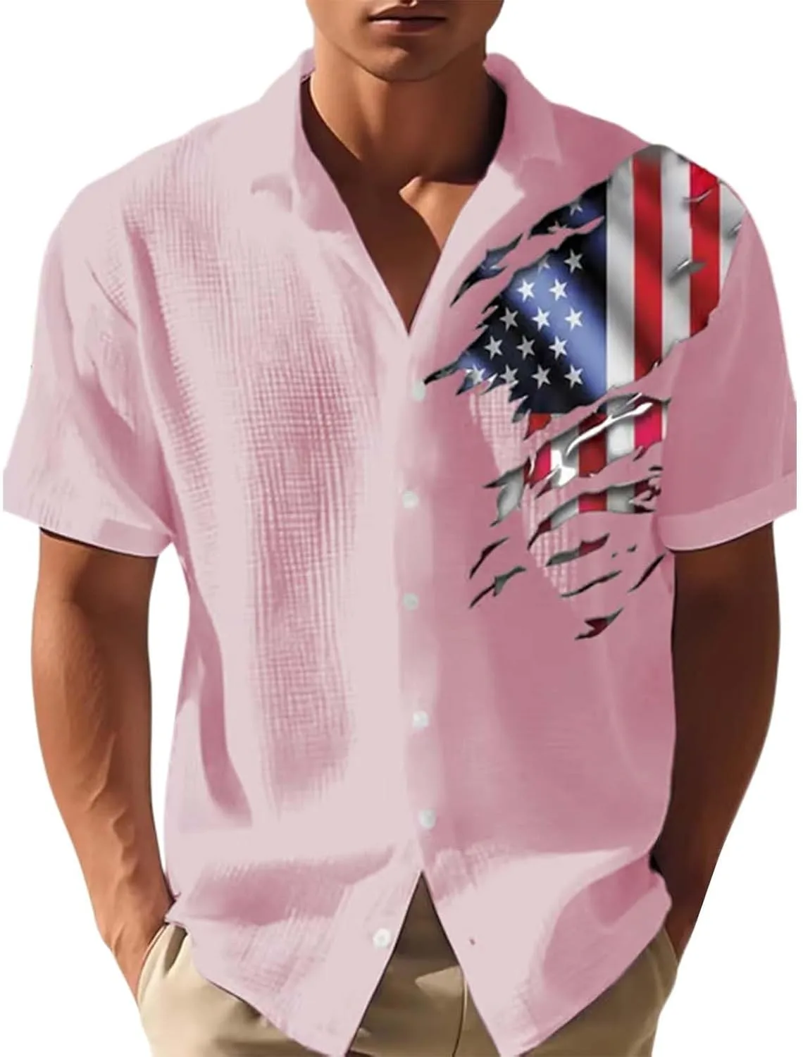 

Футболка Waffle для мужчин с принтом Independence Day и лацканом