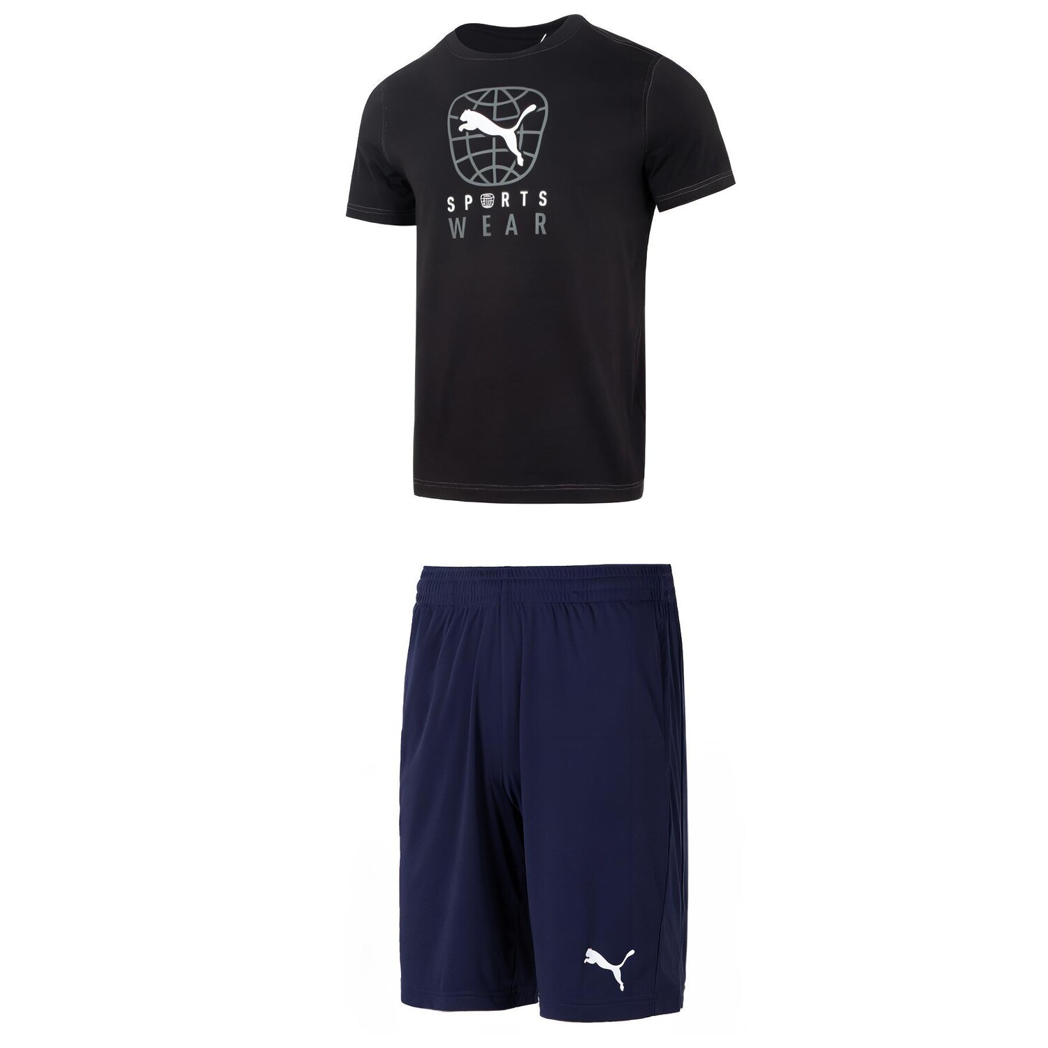 

Повседневная спортивная мужская черная футболка + синие шорты Puma, черный