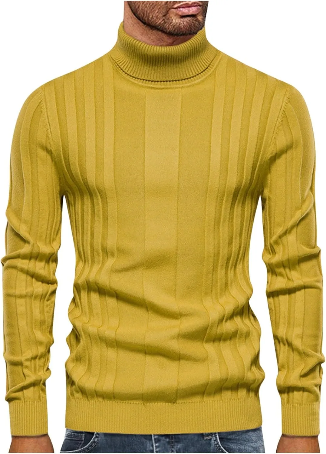 

Мужской вязаный свитер с высоким воротником и длинными рукавами