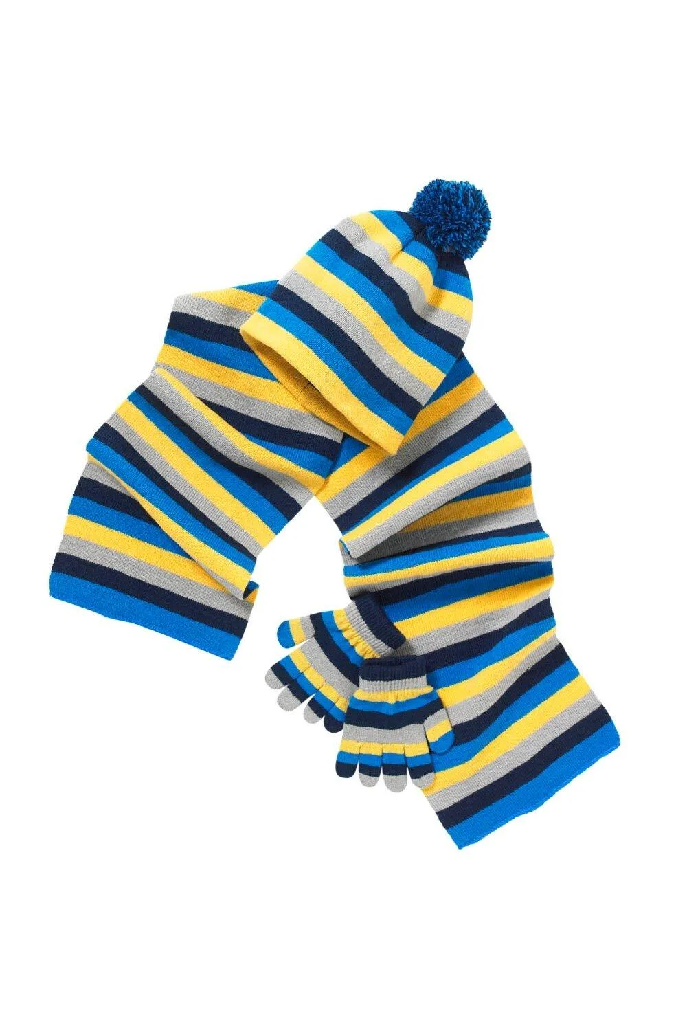 

Полосатый комплект из шапки, шарфа и перчаток с помпоном Hats Hats Hats, синий