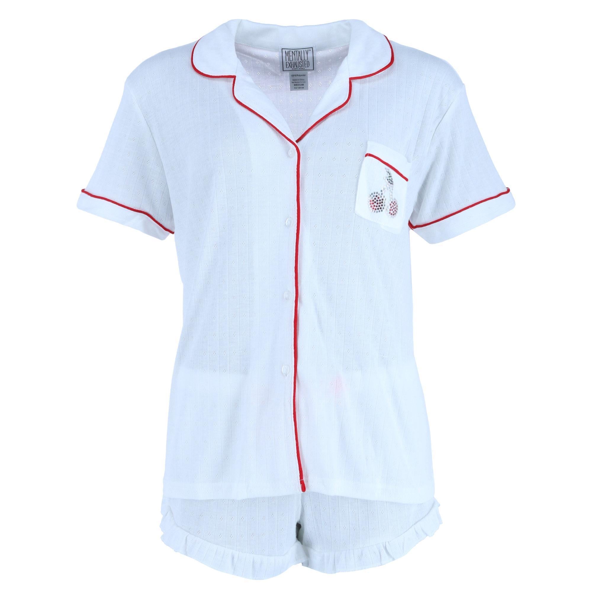 

Женский комплект пижамы с шортами Pointelle и вырезом в вишенках Overslept, белый