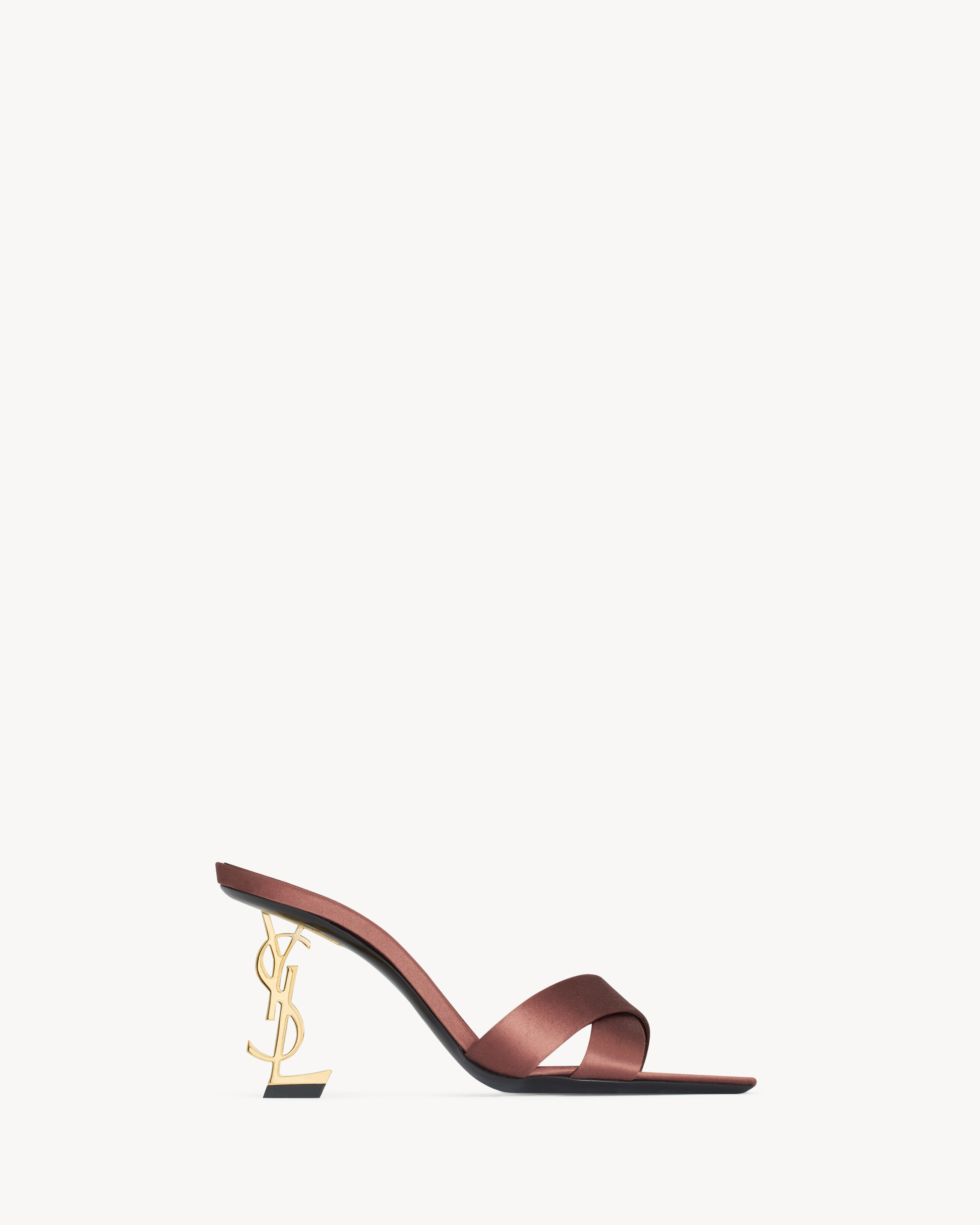 Мюли OPYUM из атласного крепа Saint Laurent, коричневый
