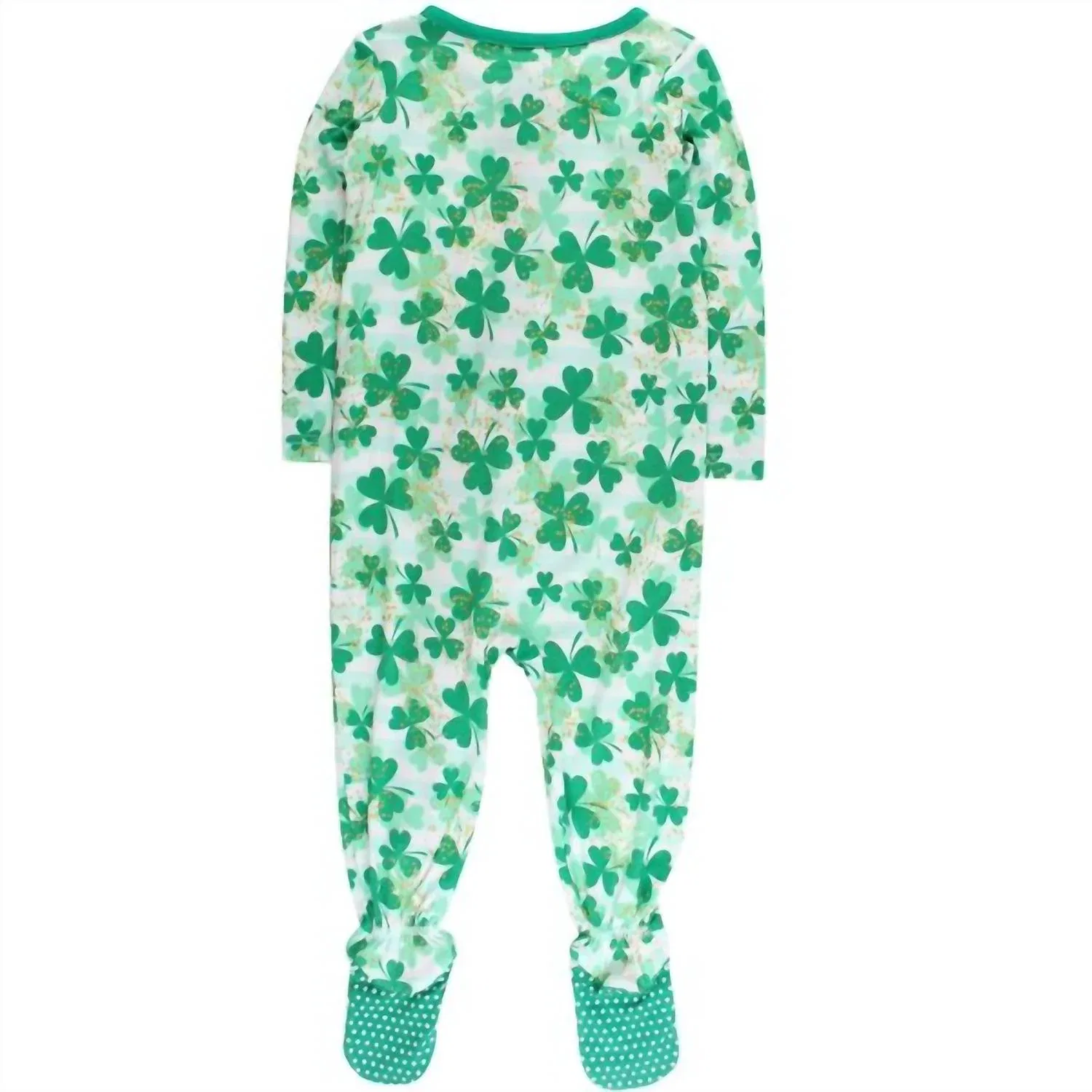 RuffleButts Детская пижама Bamboo Clover Field с закрытыми ступнями, зеленая — фото 2