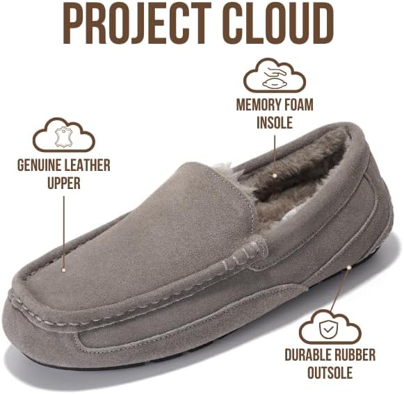Мужские тапочки Project Cloud из 100 натуральной кожи с стелькой из пены с эффектом памяти - нескользящие и легкие тапочки для дома и улицы для мужчин (Oswin), серый — фото 2