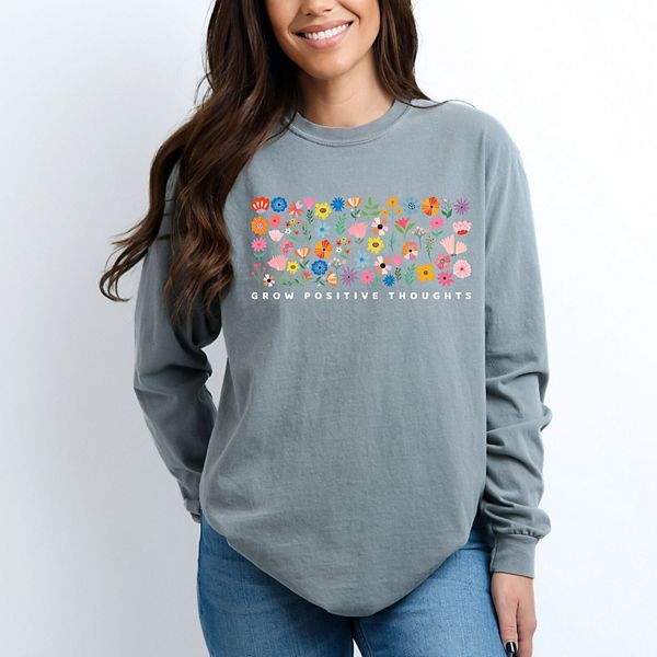 

Футболка с длинным рукавом и принтом "Grow positive thoughts floral" для женщин Simply Sage Market, Grey, Серый, Футболка с длинным рукавом и принтом "Grow positive thoughts floral" для женщин Simply Sage Market, Grey