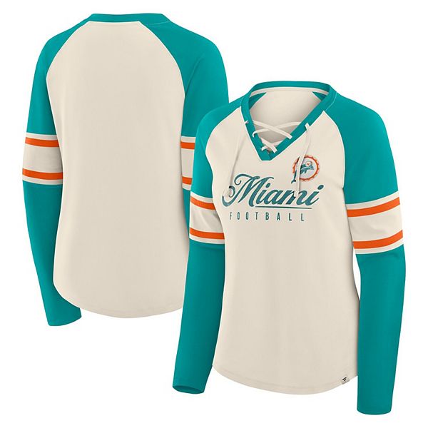 

Женская футболка Miami Dolphins Hometown Gridiron Hero с V-вырезом и длинными рукавами в цвете cream/aqua Fanatics, Синий, Женская футболка Miami Dolphins Hometown Gridiron Hero с V-вырезом и длинными рукавами в цвете cream/aqua Fanatics