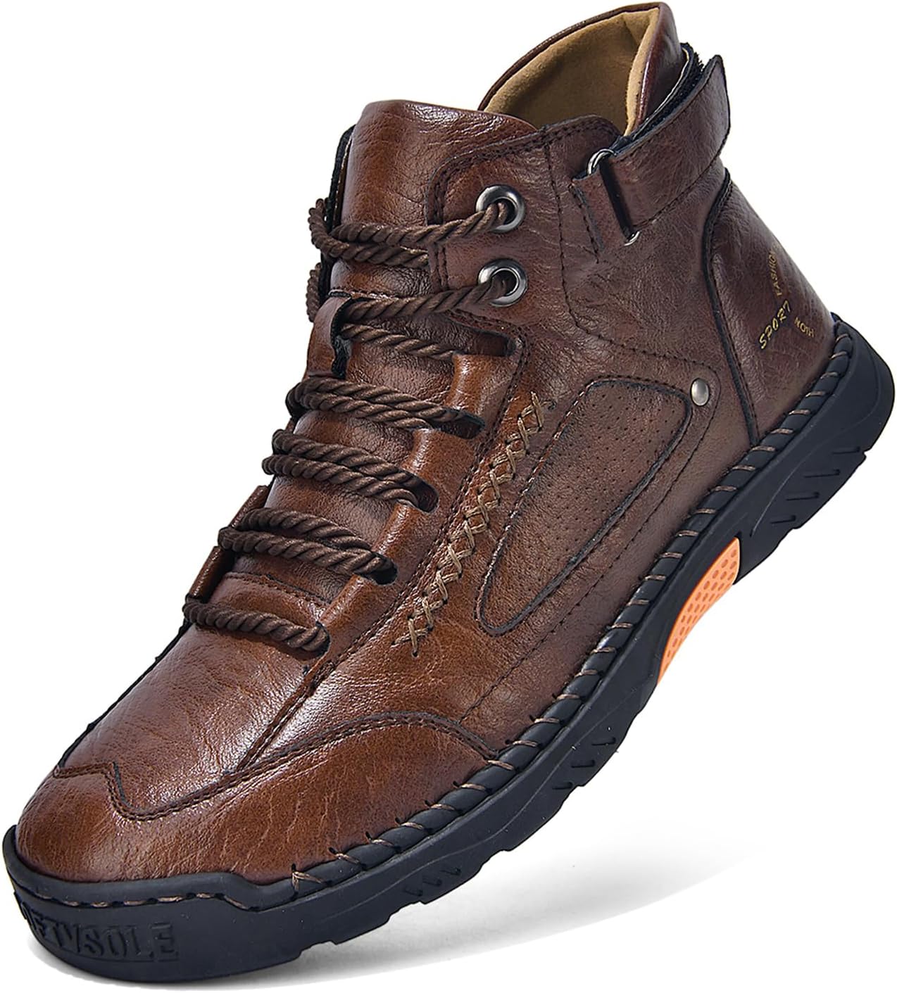 

Мужские высокие ботинки Chukka ручной работы из кожи с шнуровкой, легкие, мягкая и дышащая конструкция, округлый носок, плоская подошва, повседневные, для прогулок на улице, походов и ежедневного вождения Tengfeifly, коричневый