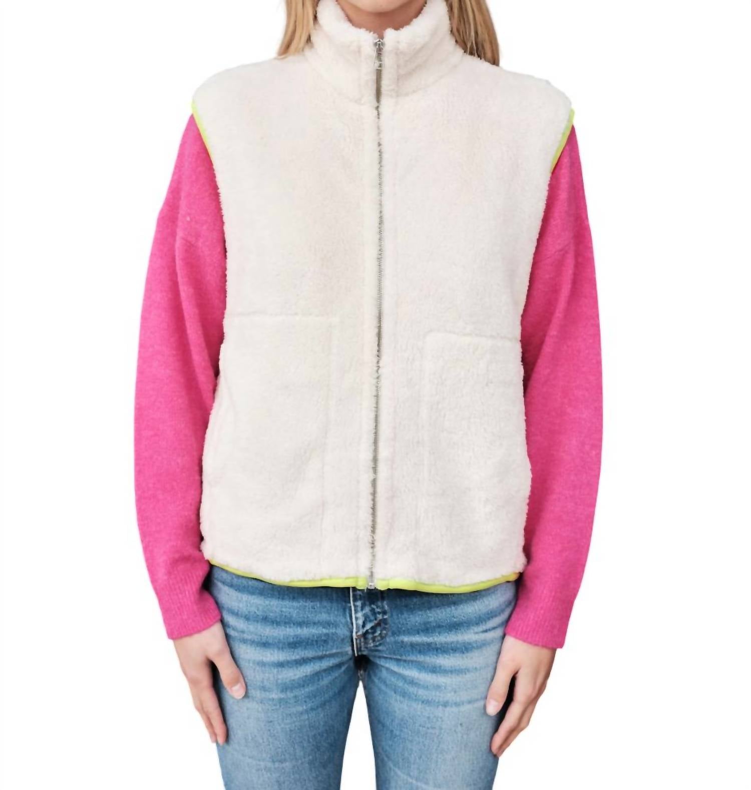 

Жилет из искусственного меха на молнии в цвете крем/лайм Sundry, цвет cream/lime