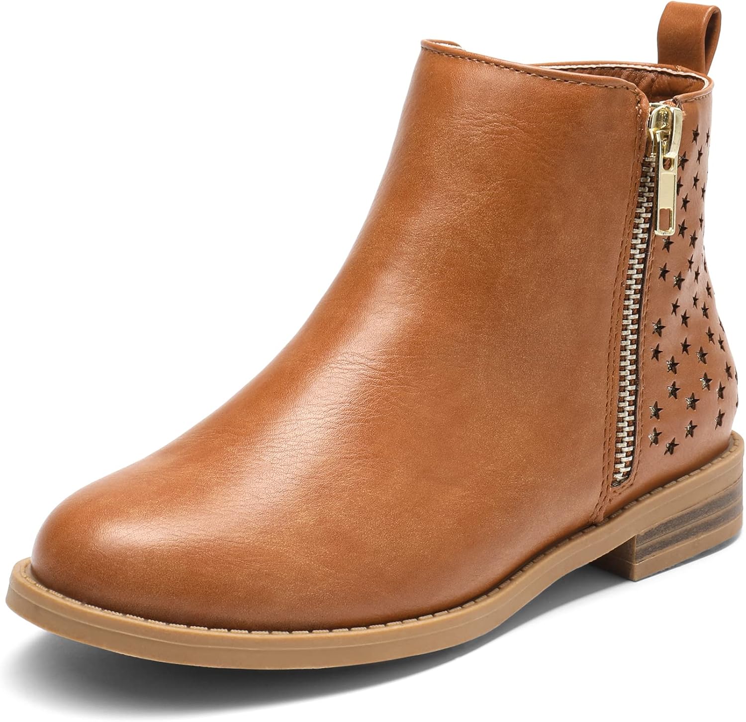 

DREAM PAIRS Детские ботинки для девочек, модные ботильоны с блестящими звездами, боковая молния, низкий каблук, теплая обувь для малышей/младших детей/старших детей, Tan/Pu