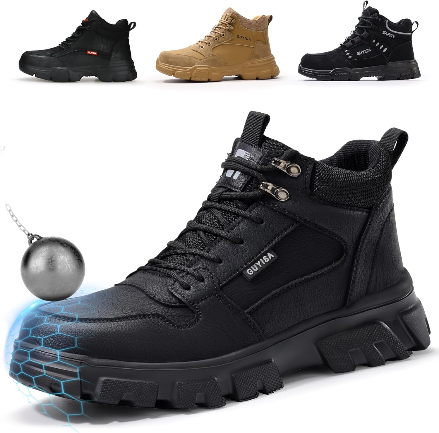 

Ботинки с стальным носком для мужчин, легкие защитные ботинки с кевларовой стелькой, водоотталкивающие, для строительства и работы на складе Dumsiyin, черный