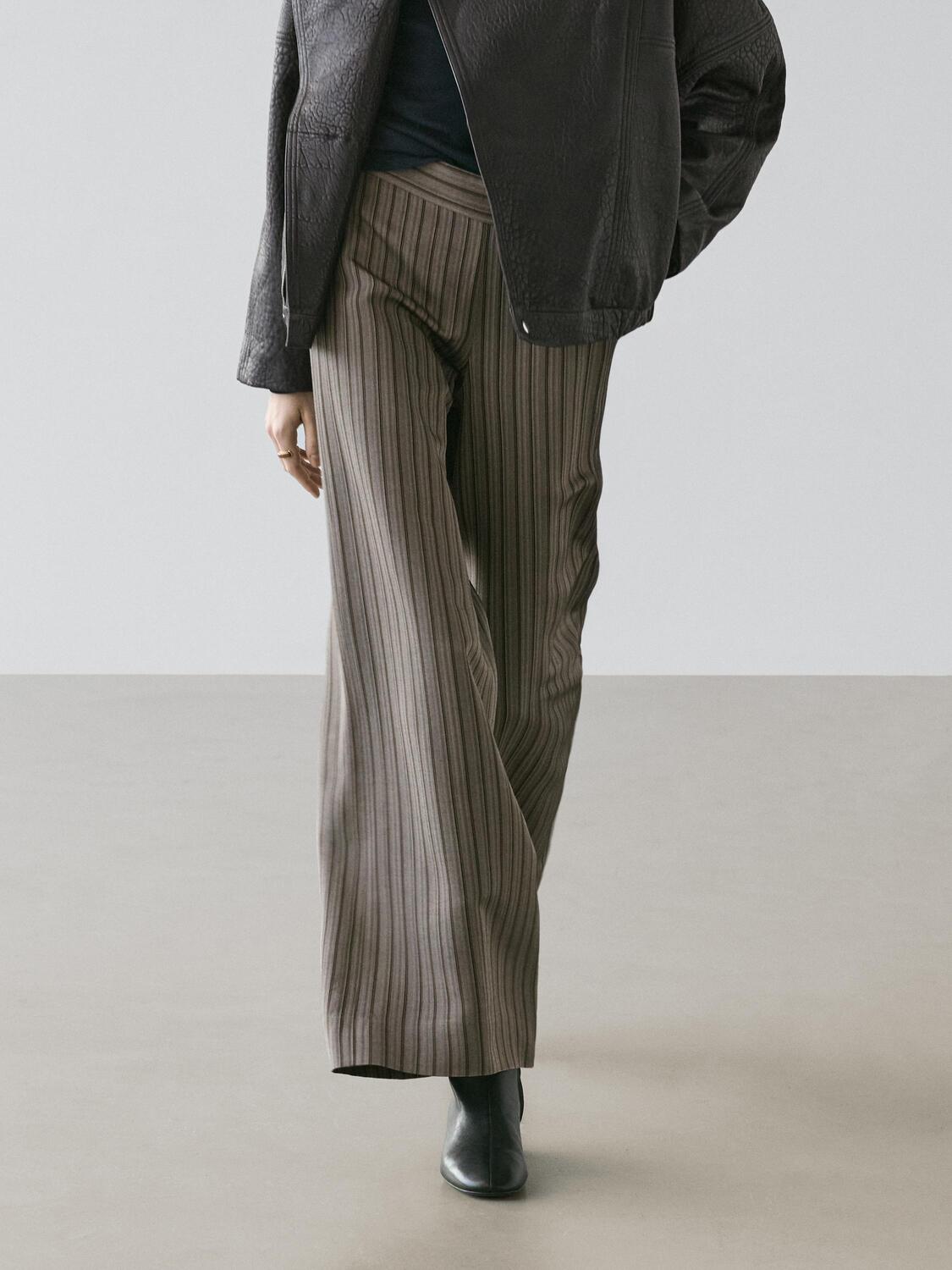 Брюки с широкими штанинами и полосатыми деталями Massimo Dutti, grey — фото 3