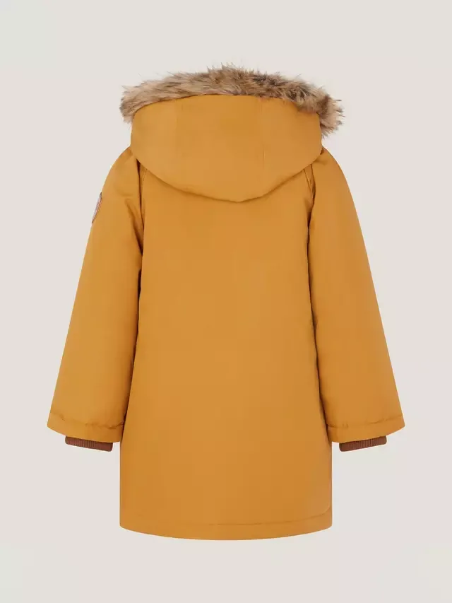Детская парка с капюшоном из искусственного меха Monsoon, Mustard — фото 3