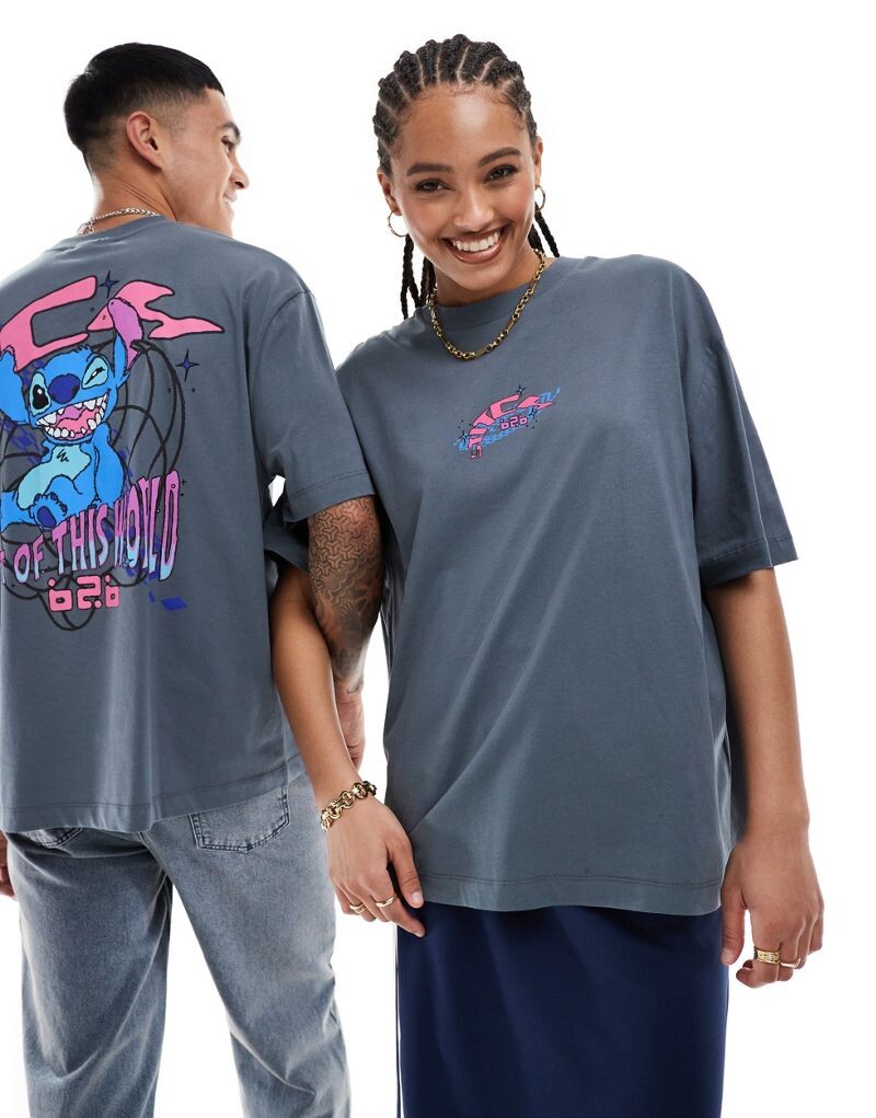 

Серая оверсайз-футболка унисекс с лицензионным принтом Disney Stitch ASOS