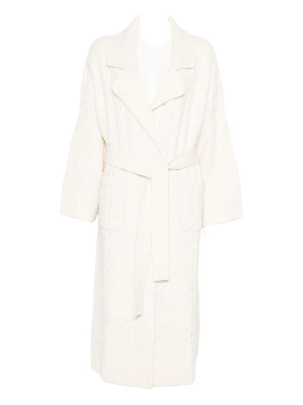 

Кардиган-пальто с поясом и вязкой «косичка» Ermanno Firenze, нейтральный