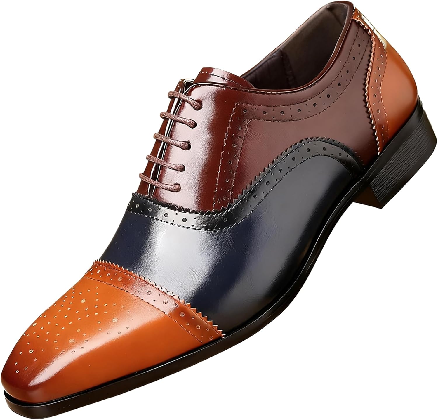 

Мужские кожаные оксфорды с закрытой шнуровкой, носок с перфорацией, удобный низкий каблук, классические деловые и свадебные туфли, модные оксфорды и дерби Qijozxn, Multicolor