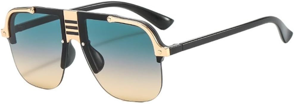 

Солнцезащитные очки без оправы для женщин и мужчин, большие, в стиле ретро, ​​с плоской верхней частью, крупные, женские, с защитой от УФ-излучения UV400 LANGSER, Black Green Tea