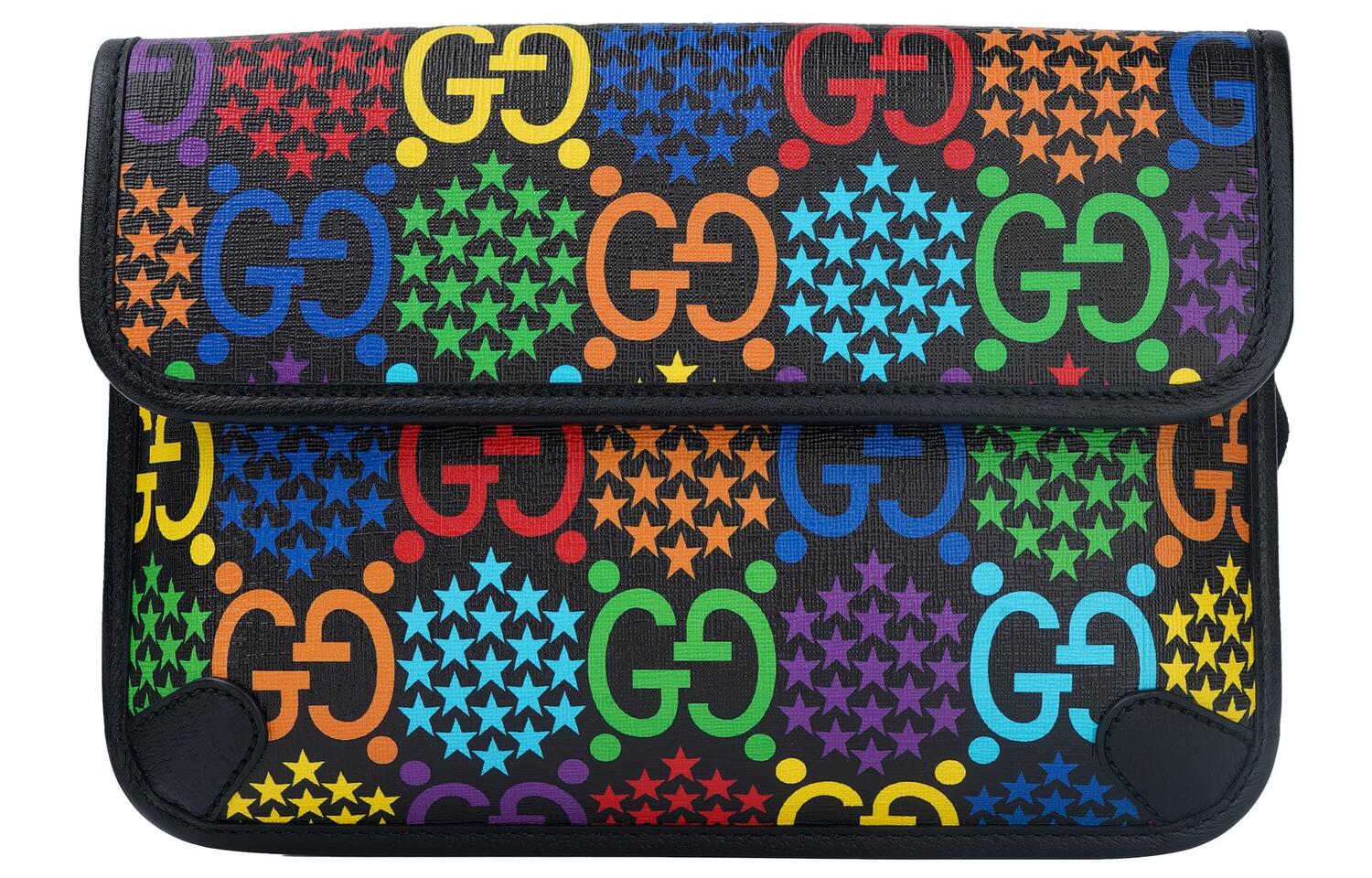 

GUCCI Холщовая поясная сумка с кожаным ремнем унисекс черная мультиколор