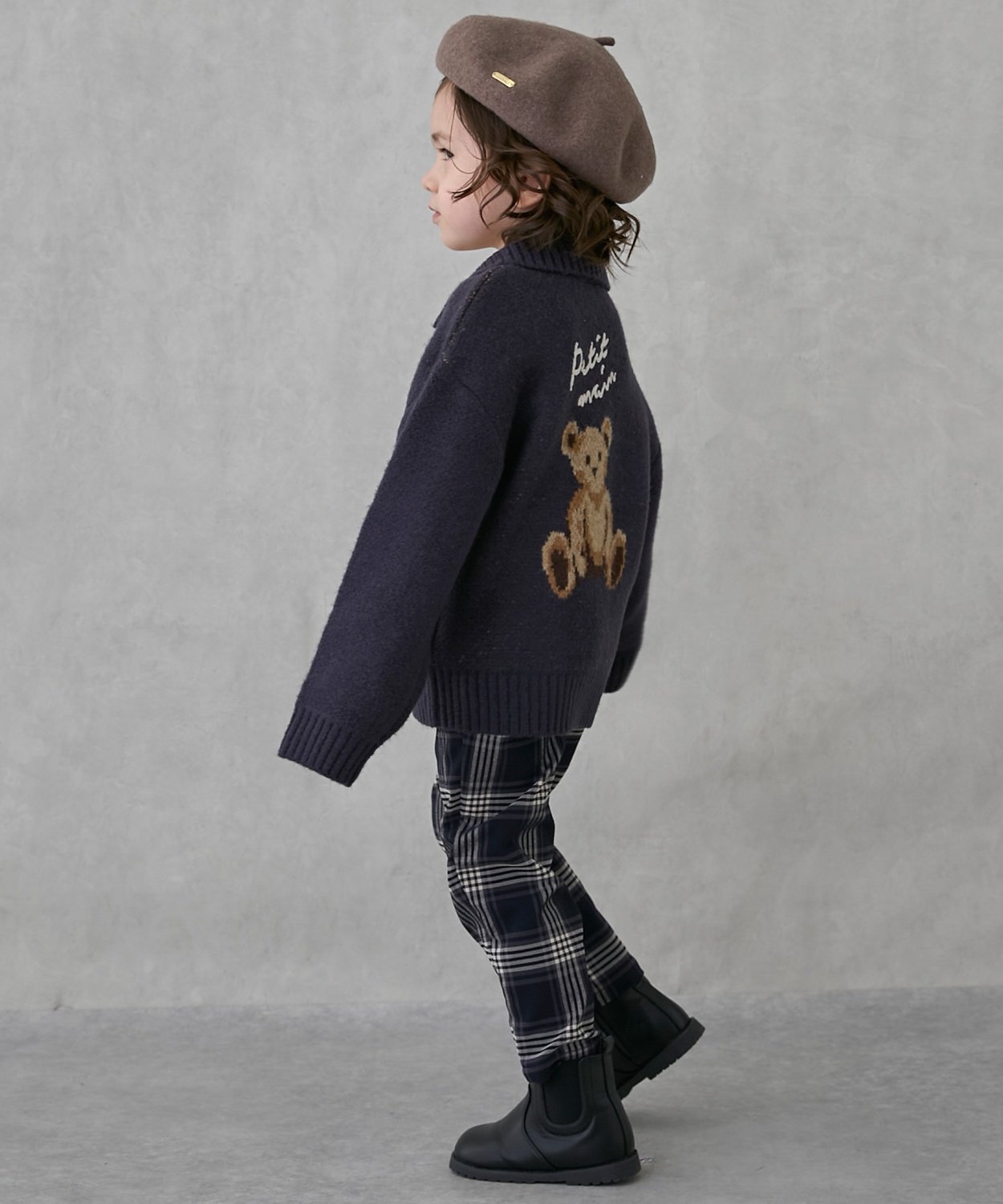 Клетчатые эластичные брюки Petit main, Navy blue — фото 2