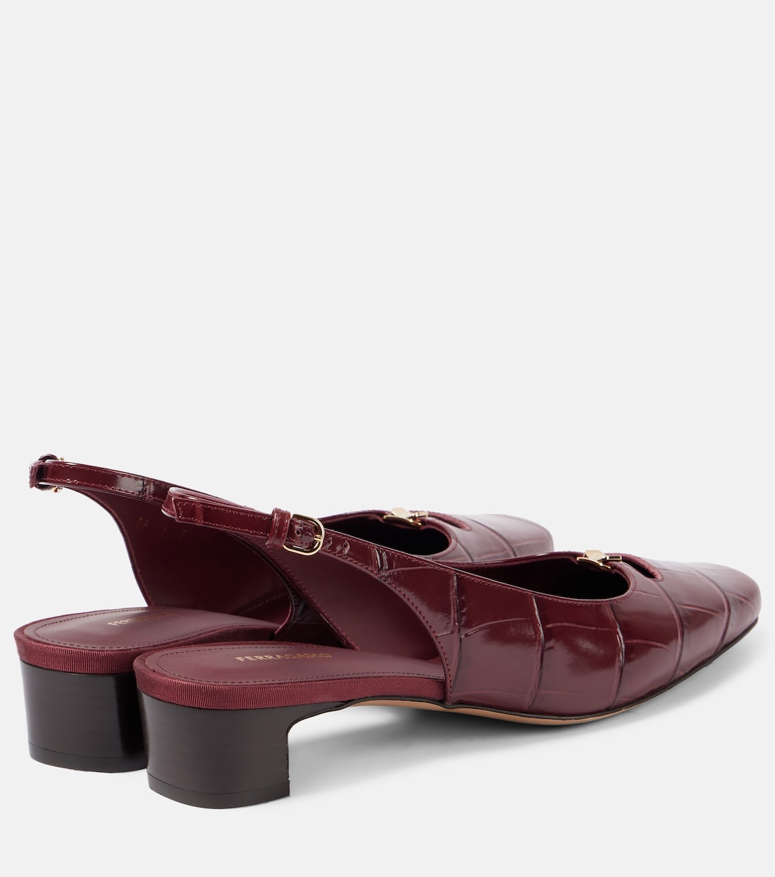 Туфли-лодочки с открытой пяткой из кожи с эффектом крокодила Ferragamo, Borgogna — фото 2