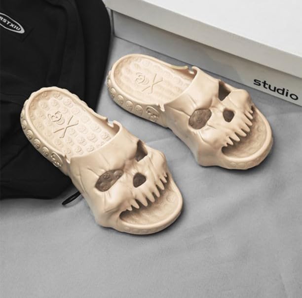 FSwinder Skull Ghost Slides, спортивные сандалии, противоскользящие облачные тапочки для мужчин и женщин, удобные домашние туфли с открытым носком, домашние туфли для открытого пальца, Хэллоуин Skull Slides, толстые мягкие туфли для душа, коричн... — фото 2