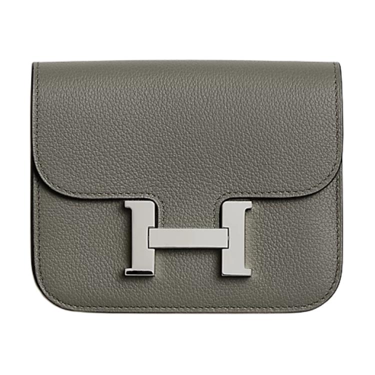 

HERMES Кошелек-монетница Constance Slim Silver Tone Buckle из телячьей кожи Evercolor для женщин, 0L, цвет Grismeyer Rain Cloud Gray